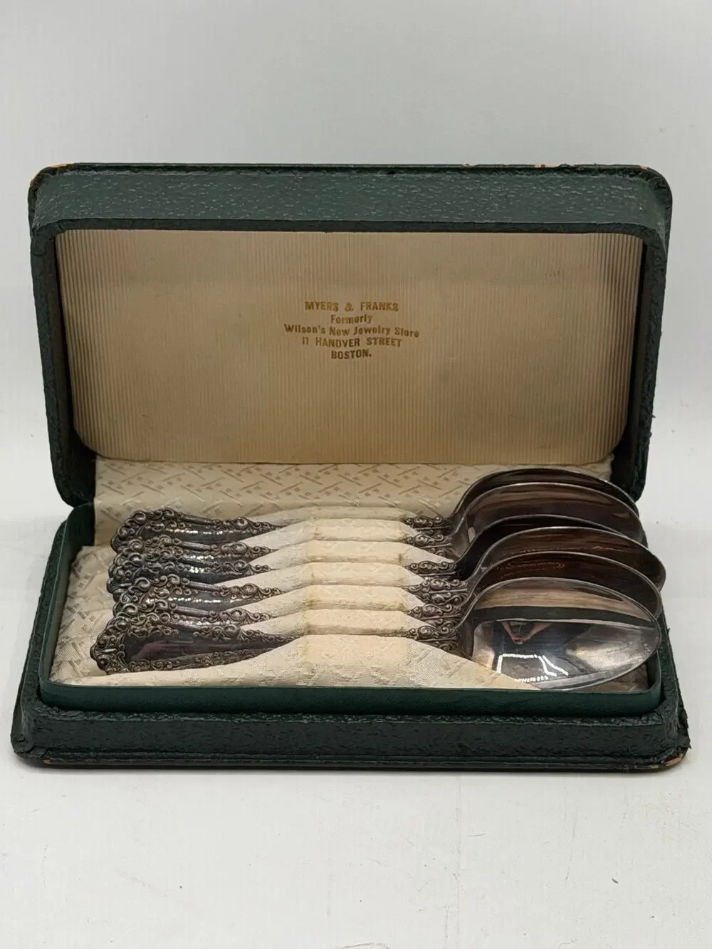 Vintage 1847 Rogers Bros Silverplate Teaspoons Set 6 in Myers/Franks Boston Case